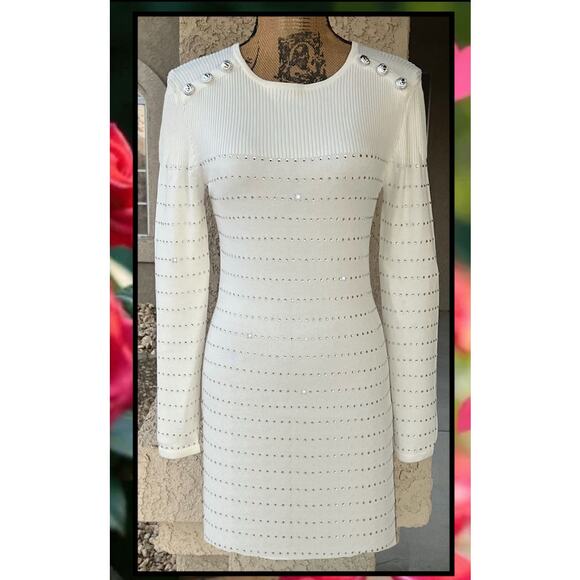 Bebe Women's Anastasia Crystal Sweater Dress White/Silver Size Small NWT - Picture 2 of 8